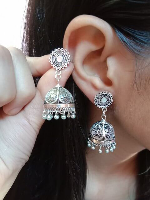 Aishwarya Oxidised Jhumka Earring - Ritvi Jewels | The art of Jewels